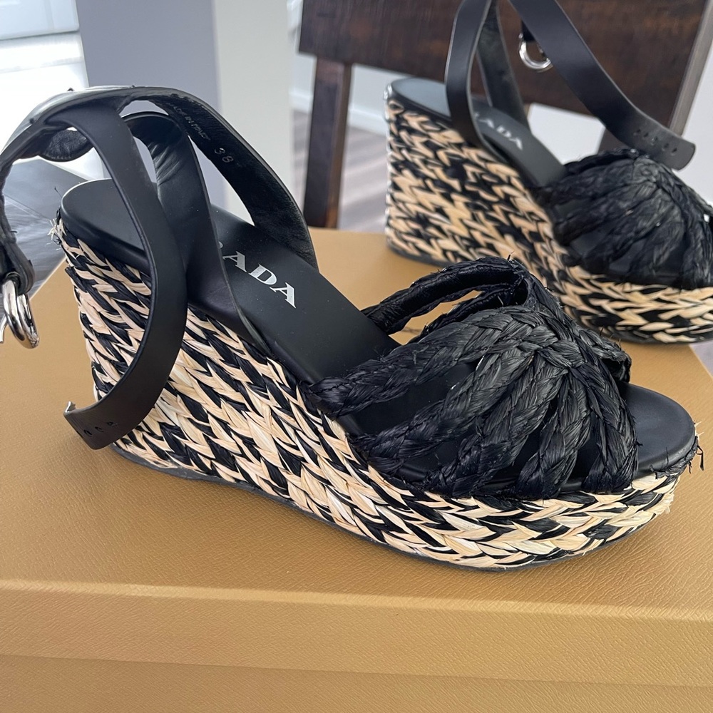 Authenticated Prada Women's  Espadrille Wedge Sandals  | Size: 8